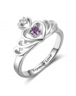 Birthstone ring, princess ring, Sterling Silver Personalized Engravable Ring JEWJORI102883